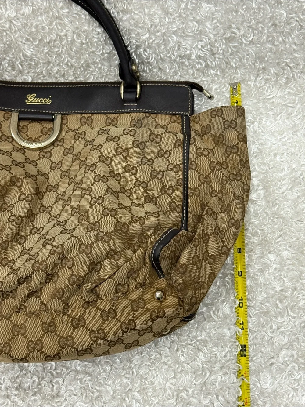 Gucci Abbey Canvas Tote with Brown Leather Trim